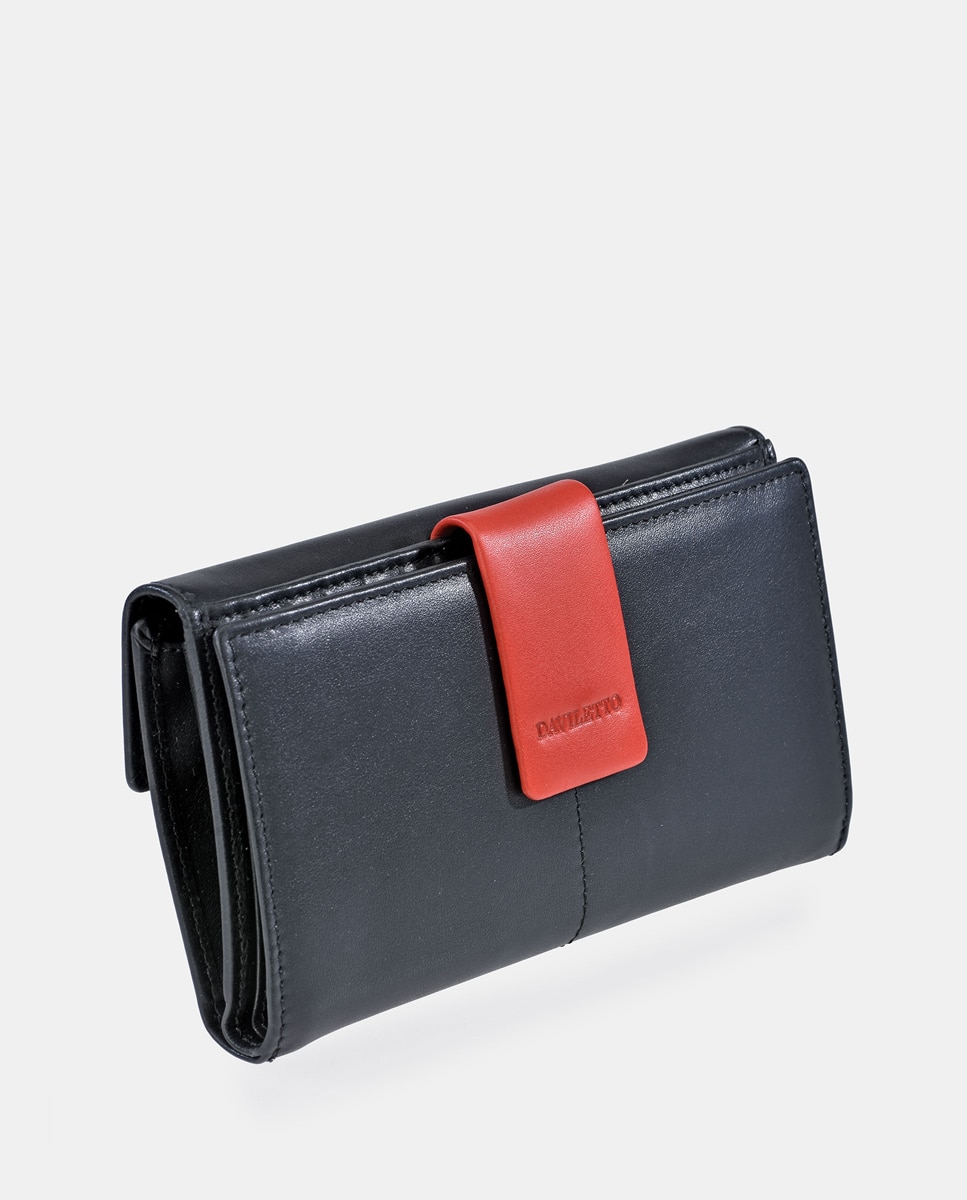 Porta-Moedas Grande em Pele com Secção para Notas - Preto/Vermelho Preto-2