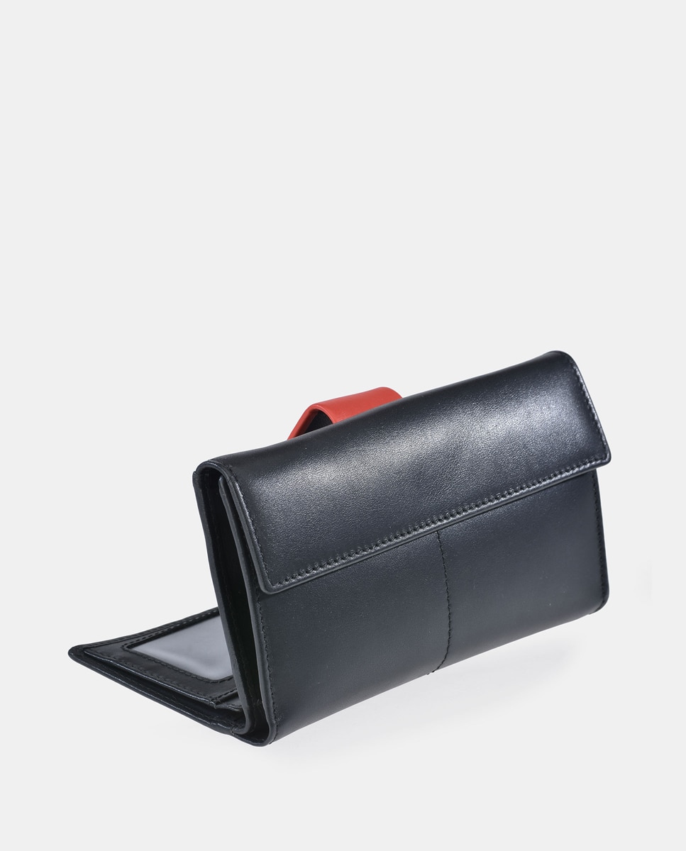Porta-Moedas Grande em Pele com Secção para Notas - Preto/Vermelho Preto-3