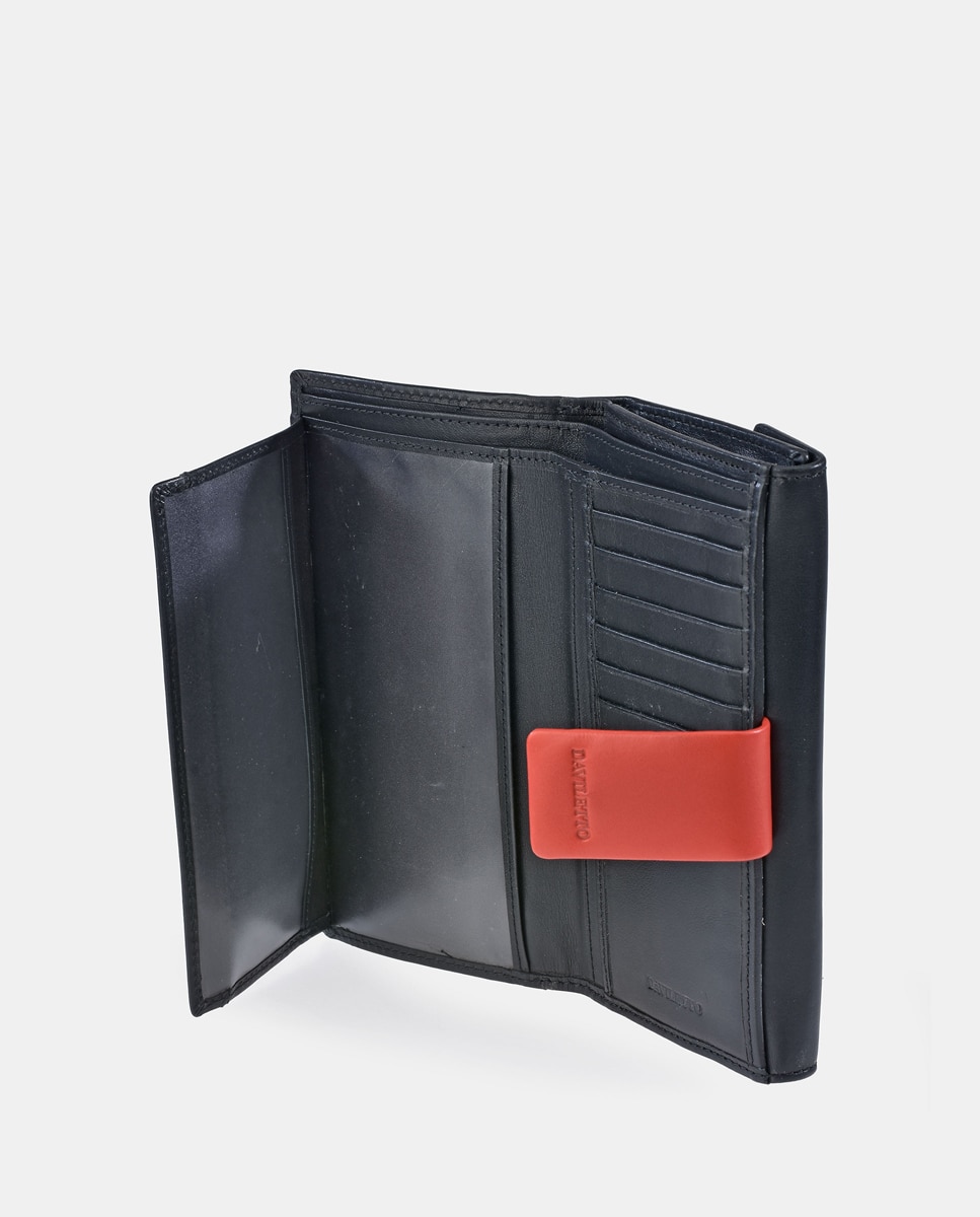 Porta-Moedas Grande em Pele com Secção para Notas - Preto/Vermelho Preto-4
