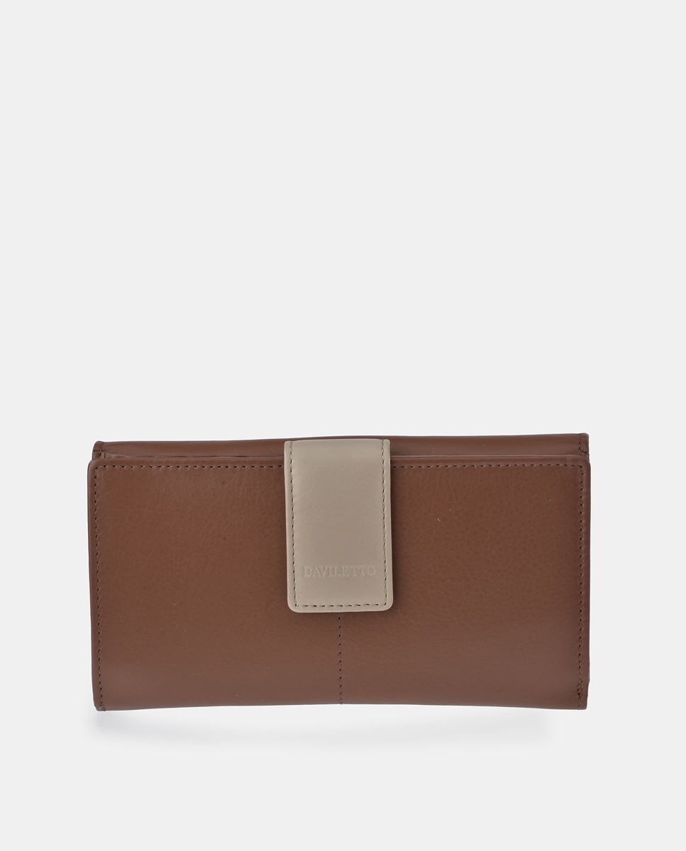 Monedero billetero mujer DAVILETTO grande en piel color negro y rojo - Marrón claro Marrón claro-1