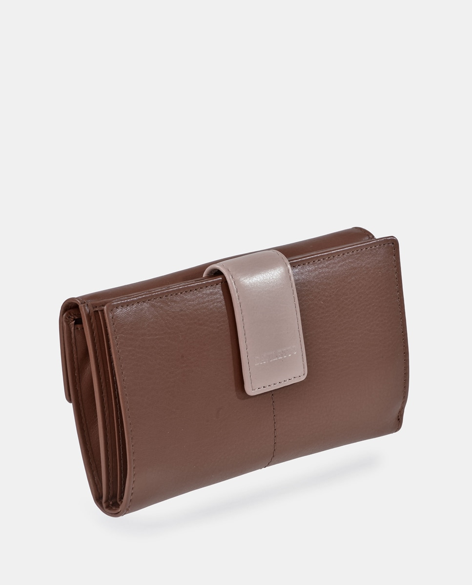 Monedero billetero mujer DAVILETTO grande en piel color negro y rojo - Marrón claro Marrón claro-2