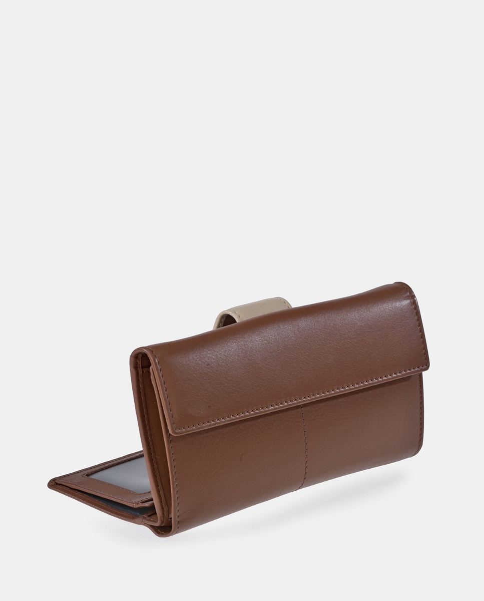Monedero billetero mujer DAVILETTO grande en piel color negro y rojo - Marrón claro Marrón claro-3