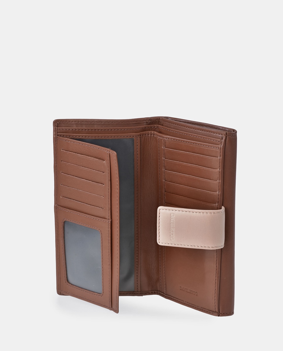 Monedero billetero mujer DAVILETTO grande en piel color negro y rojo - Marrón claro Marrón claro-4