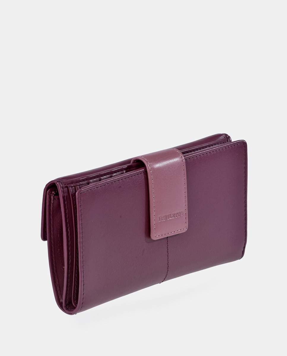 Monedero billetero mujer DAVILETTO grande en piel color negro y rojo - Morado Morado-2