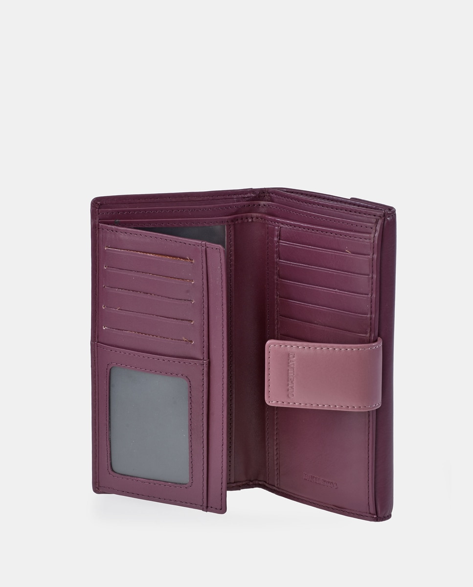 Monedero billetero mujer DAVILETTO grande en piel color negro y rojo - Morado Morado-4