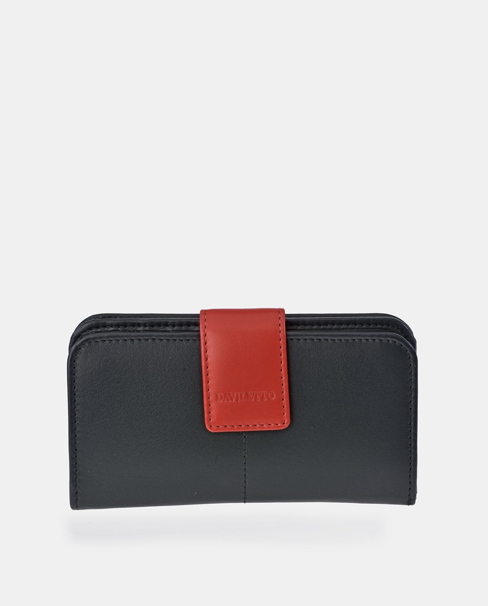 Imagem 0 de Porta-Moedas em Pele com Secção para Notas e Fecho de Correr - Preto/Vermelho