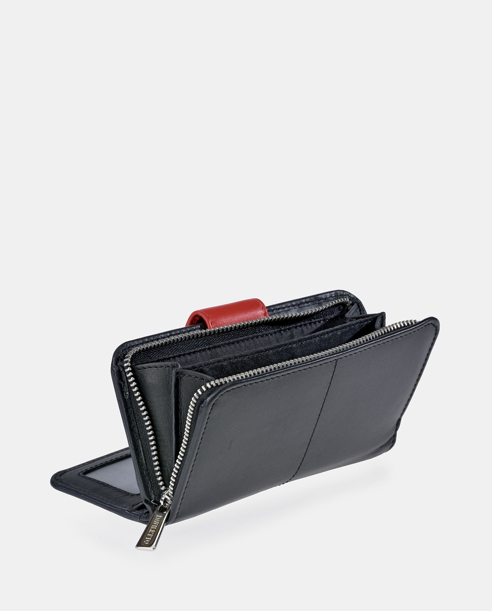 Porta-Moedas em Pele com Secção para Notas e Fecho de Correr - Preto/Vermelho Preto-3
