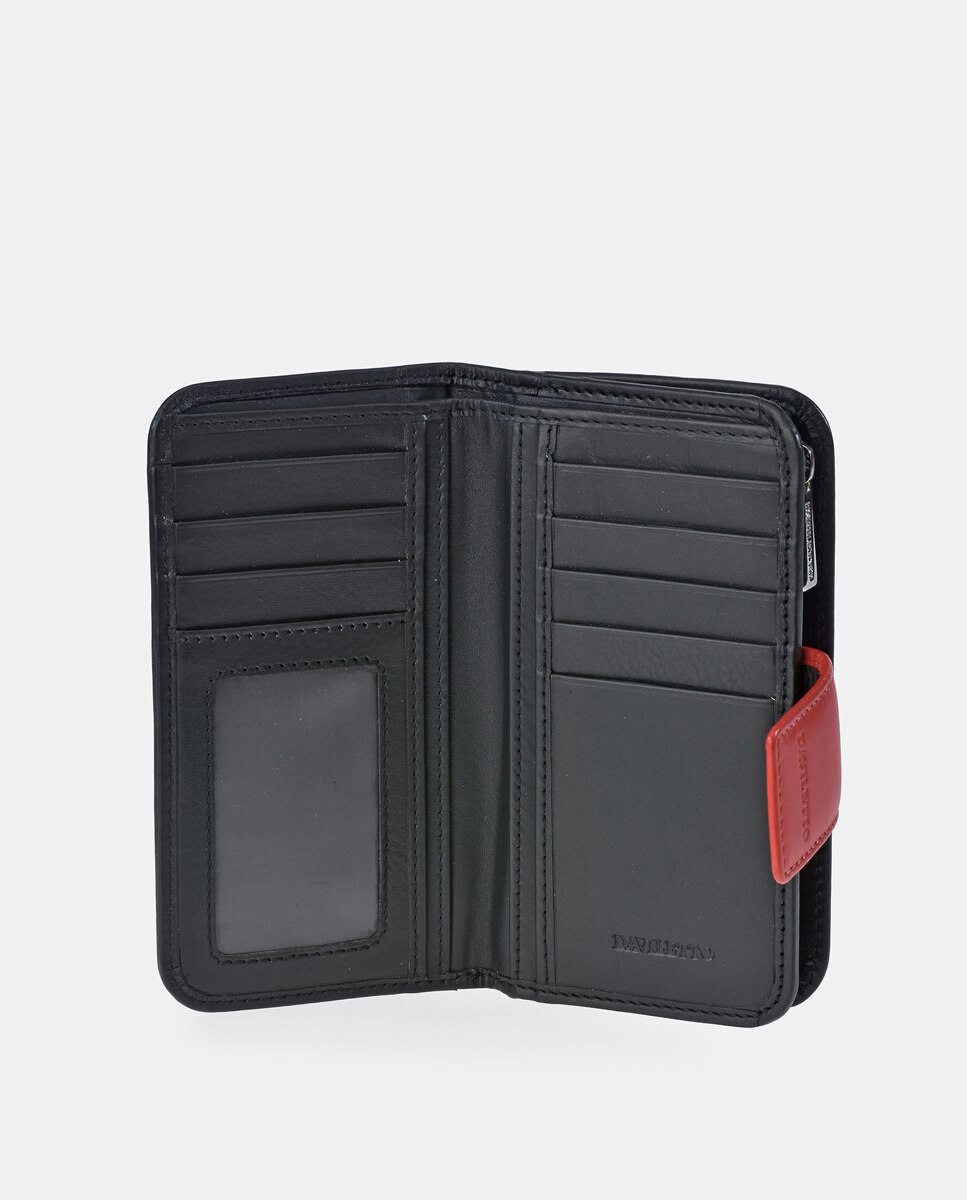 Porta-Moedas em Pele com Secção para Notas e Fecho de Correr - Preto/Vermelho Preto-4
