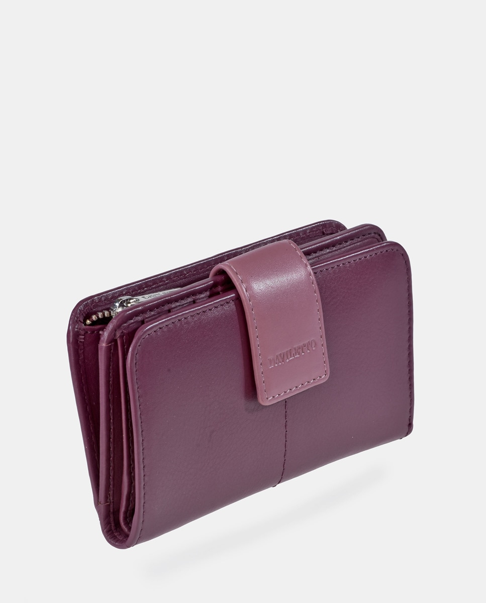 Imagen 2 de Monedero billetero mujer DAVILETTo con cremallera en piel color negro y rojo - Morado Morado