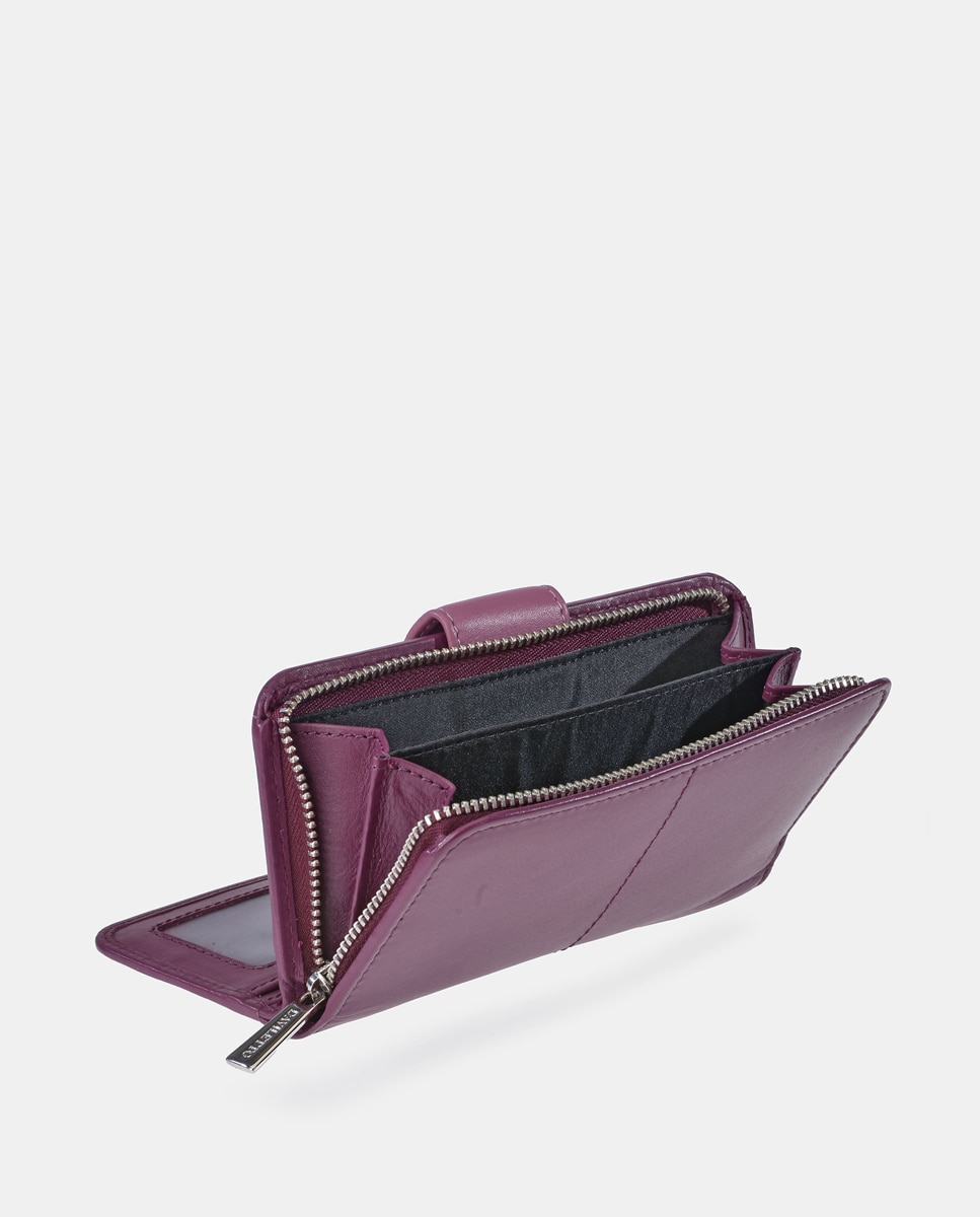 Imagen 3 de Monedero billetero mujer DAVILETTo con cremallera en piel color negro y rojo - Morado Morado