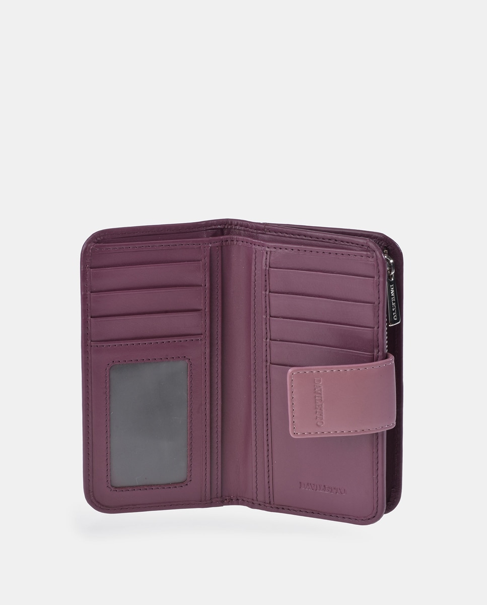 Imagen 4 de Monedero billetero mujer DAVILETTo con cremallera en piel color negro y rojo - Morado Morado