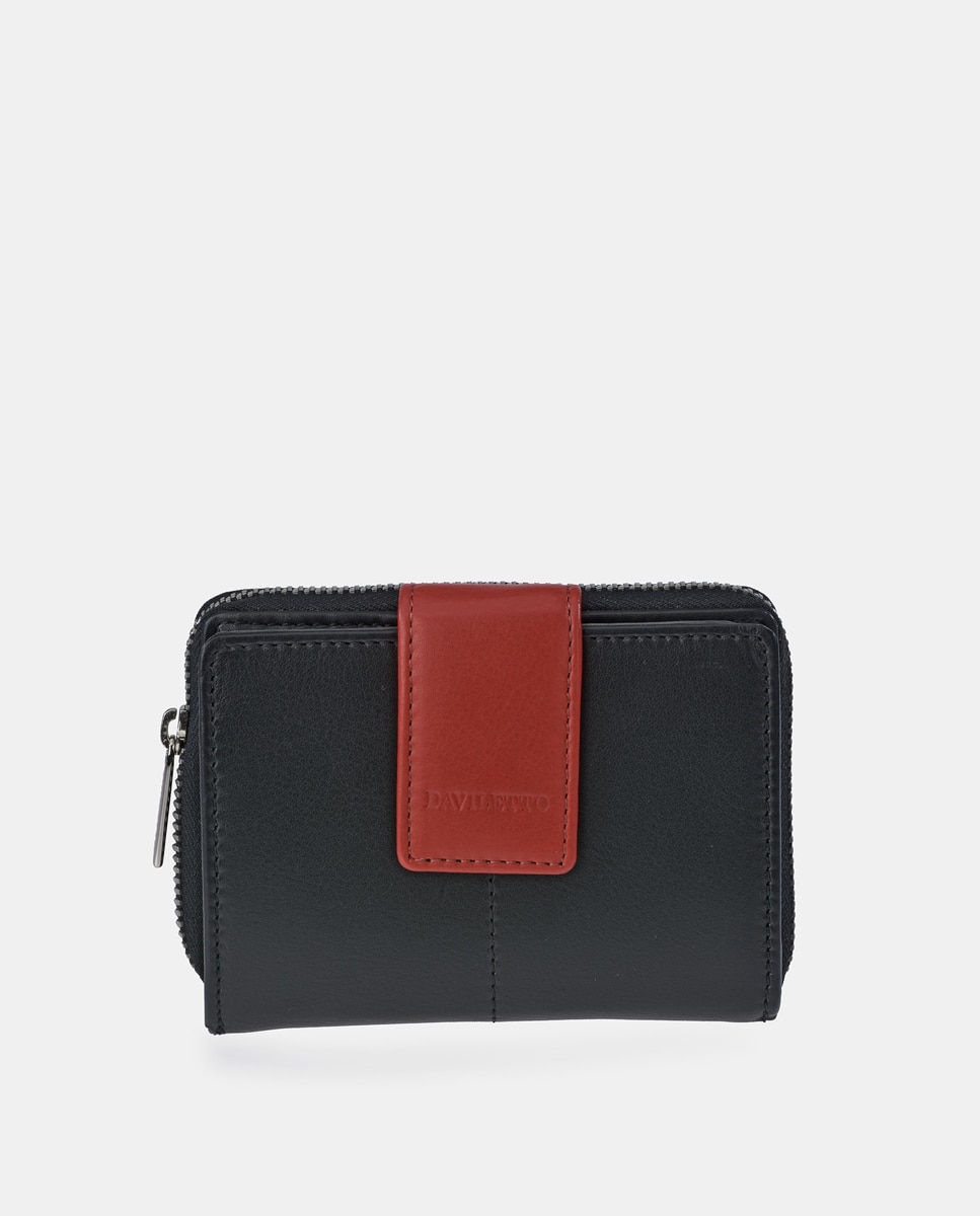 Imagem 0 de Porta-Moedas em Pele com Secção para Notas e Fecho de Correr - Preto/Vermelho