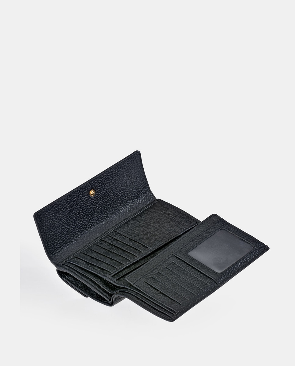 Porta-Moedas Grande em Pele com Secção para Notas e Aba Preto-3