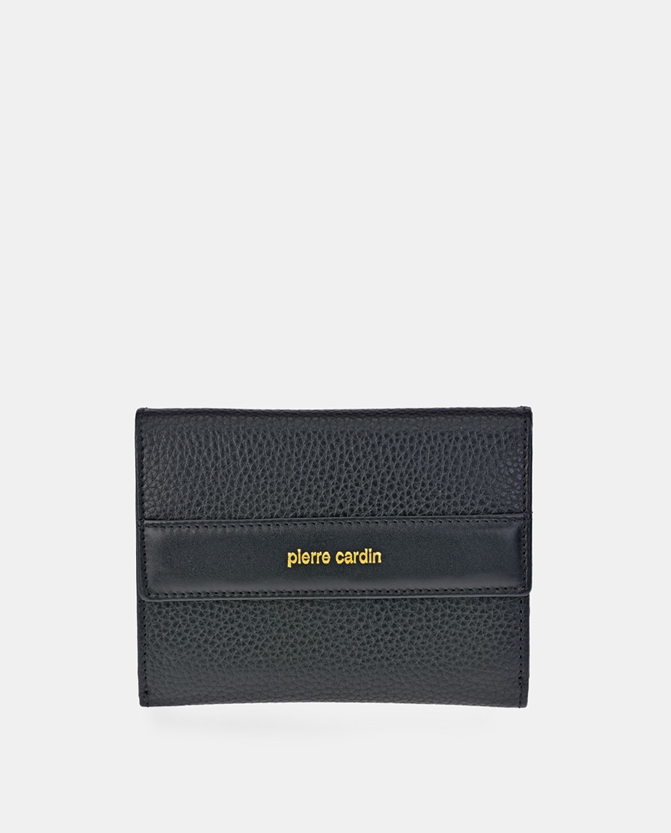 Porta-Moedas em Pele com Secção para Notas e Aba Preto-1
