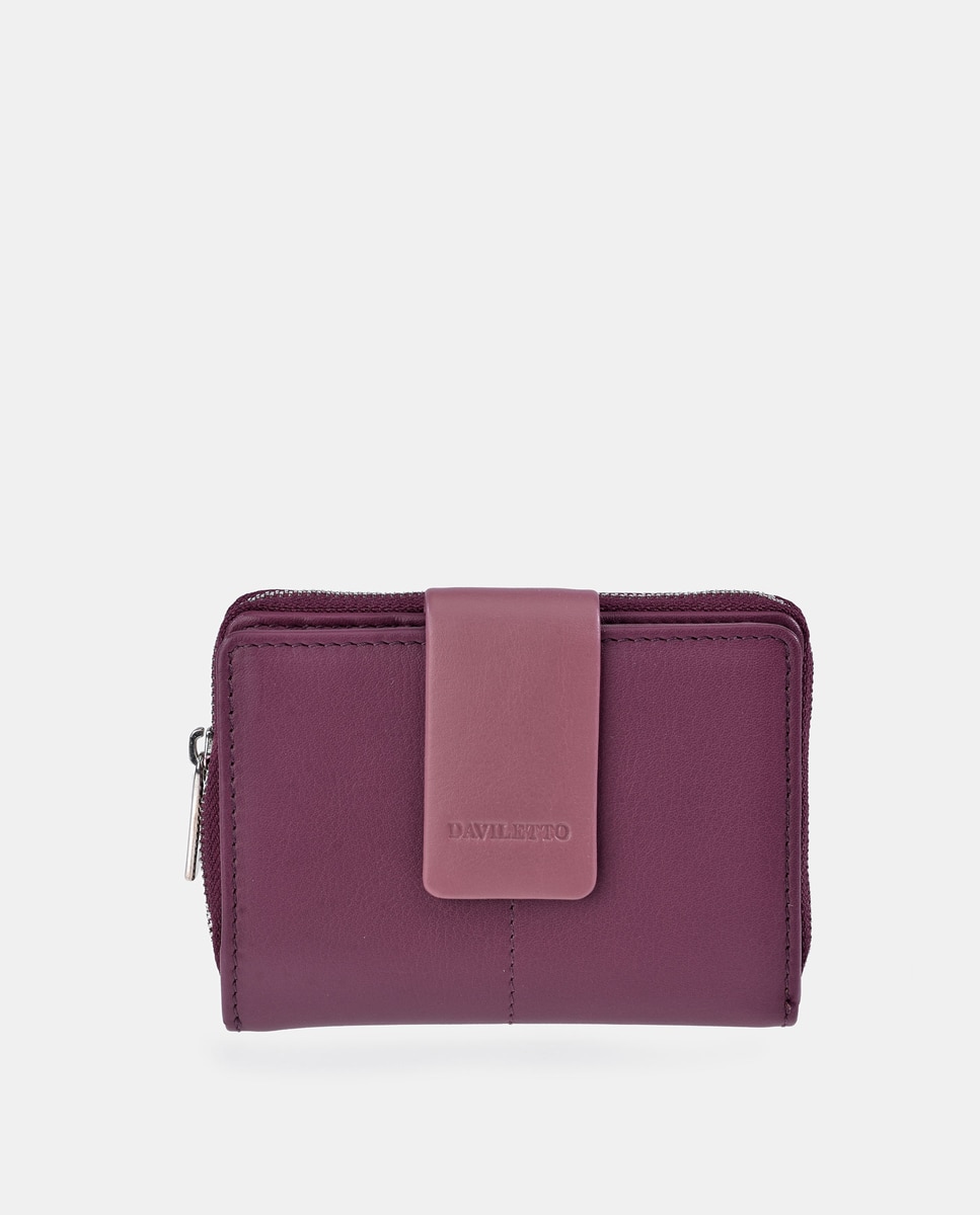 Imagen 0 de Monedero billetero mujer DAVILETTo con cremallera en piel color negro y rojo Morado