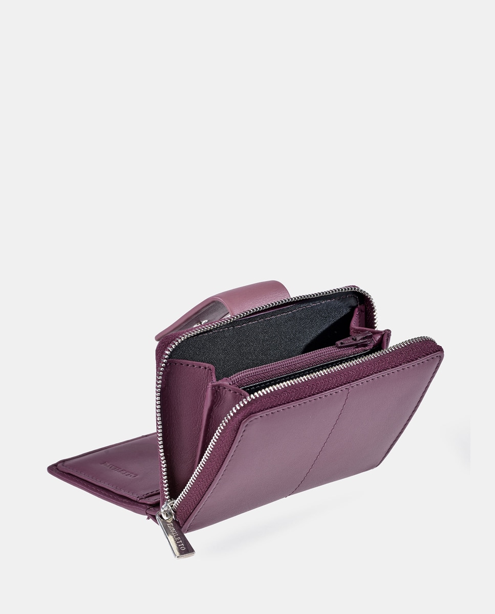 Monedero billetero mujer DAVILETTo con cremallera en piel color negro y rojo - Morado Morado-3