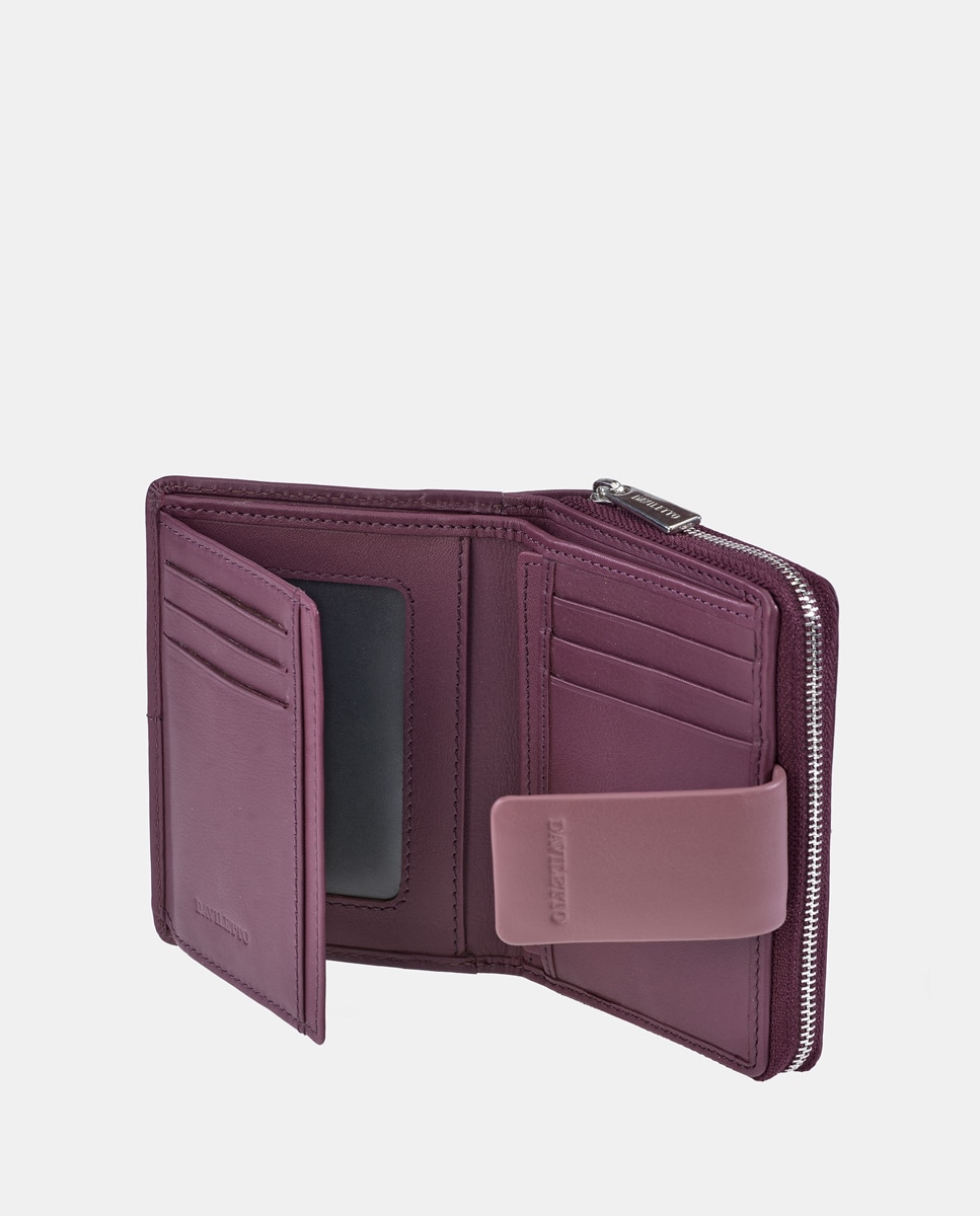 Monedero billetero mujer DAVILETTo con cremallera en piel color negro y rojo - Morado Morado-4
