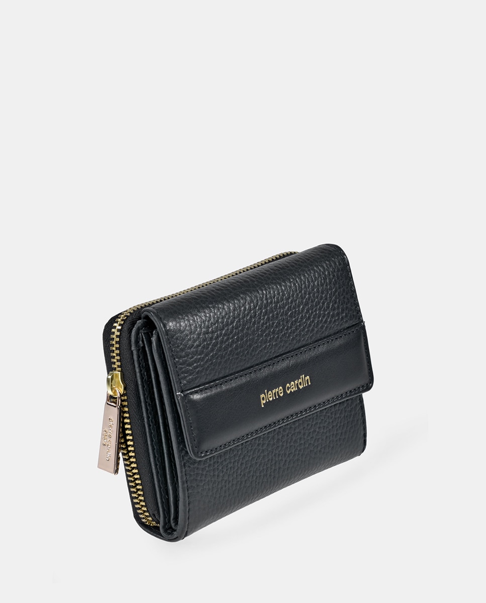 Porta-Moedas em Pele com Secção para Notas - Preto Preto-2
