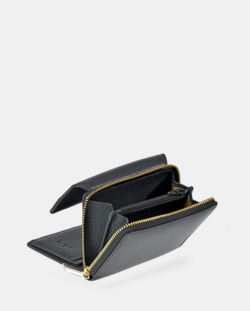 Porta-Moedas em Pele com Secção para Notas - Preto Preto-3