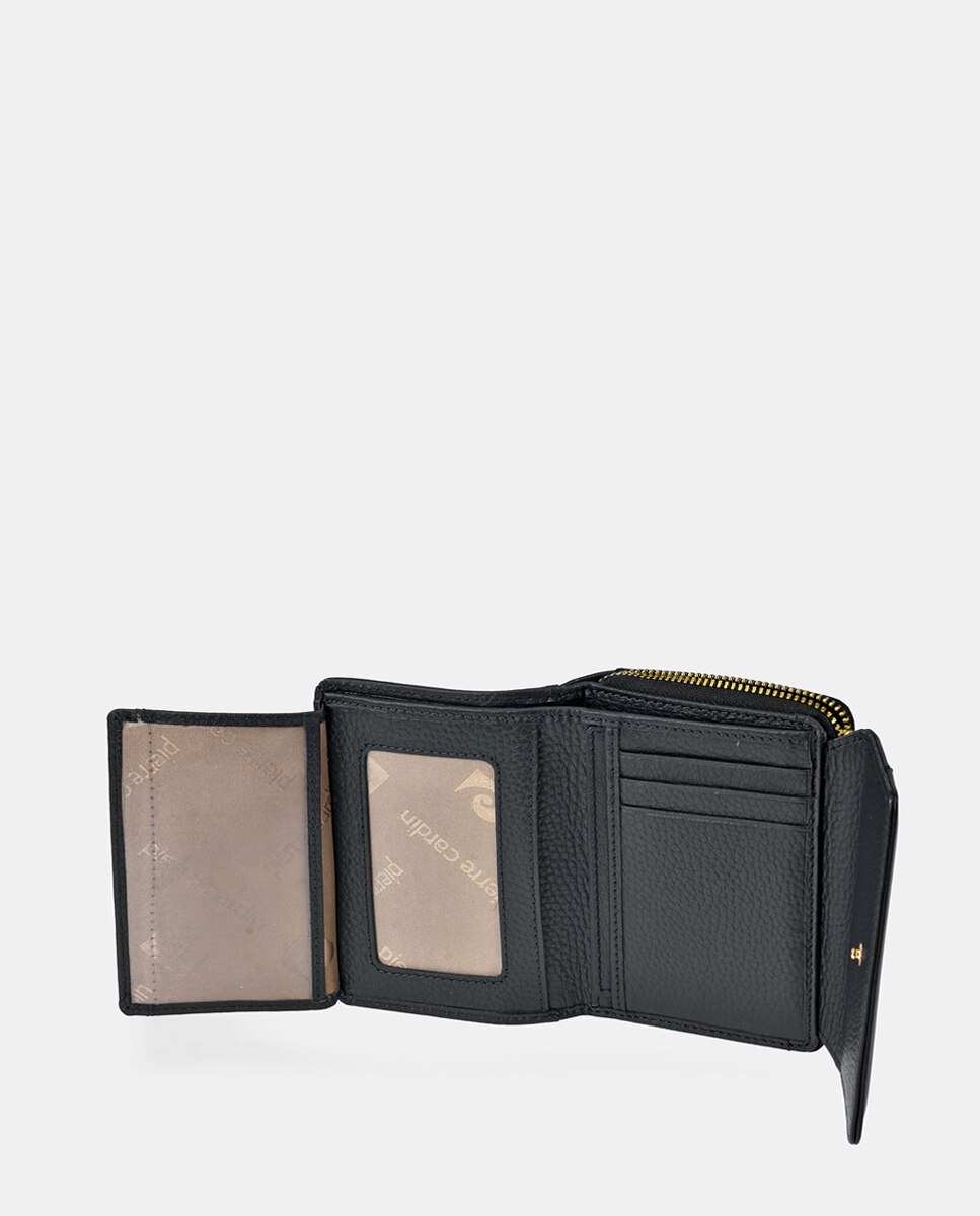 Porta-Moedas em Pele com Secção para Notas - Preto Preto-4