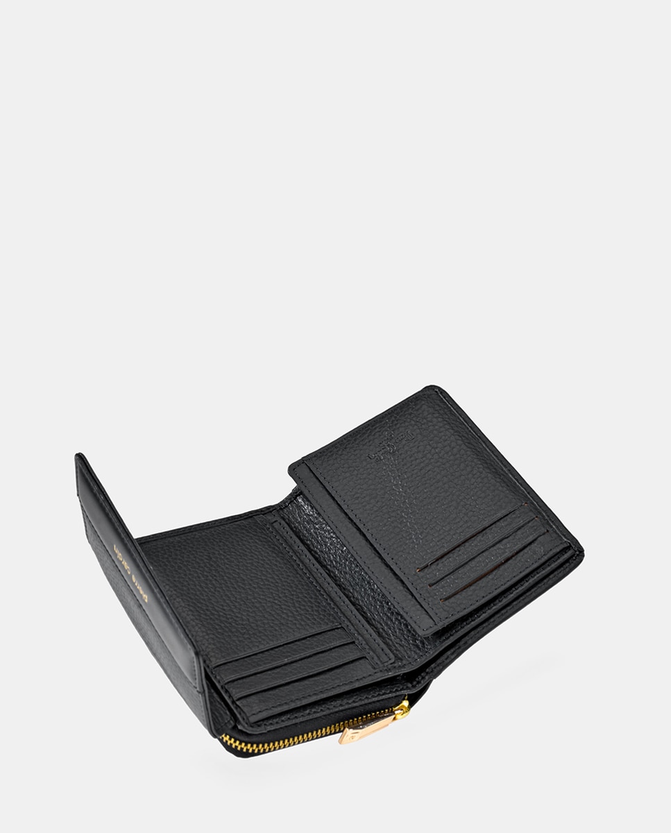 Porta-Moedas em Pele com Secção para Notas - Preto Preto-5