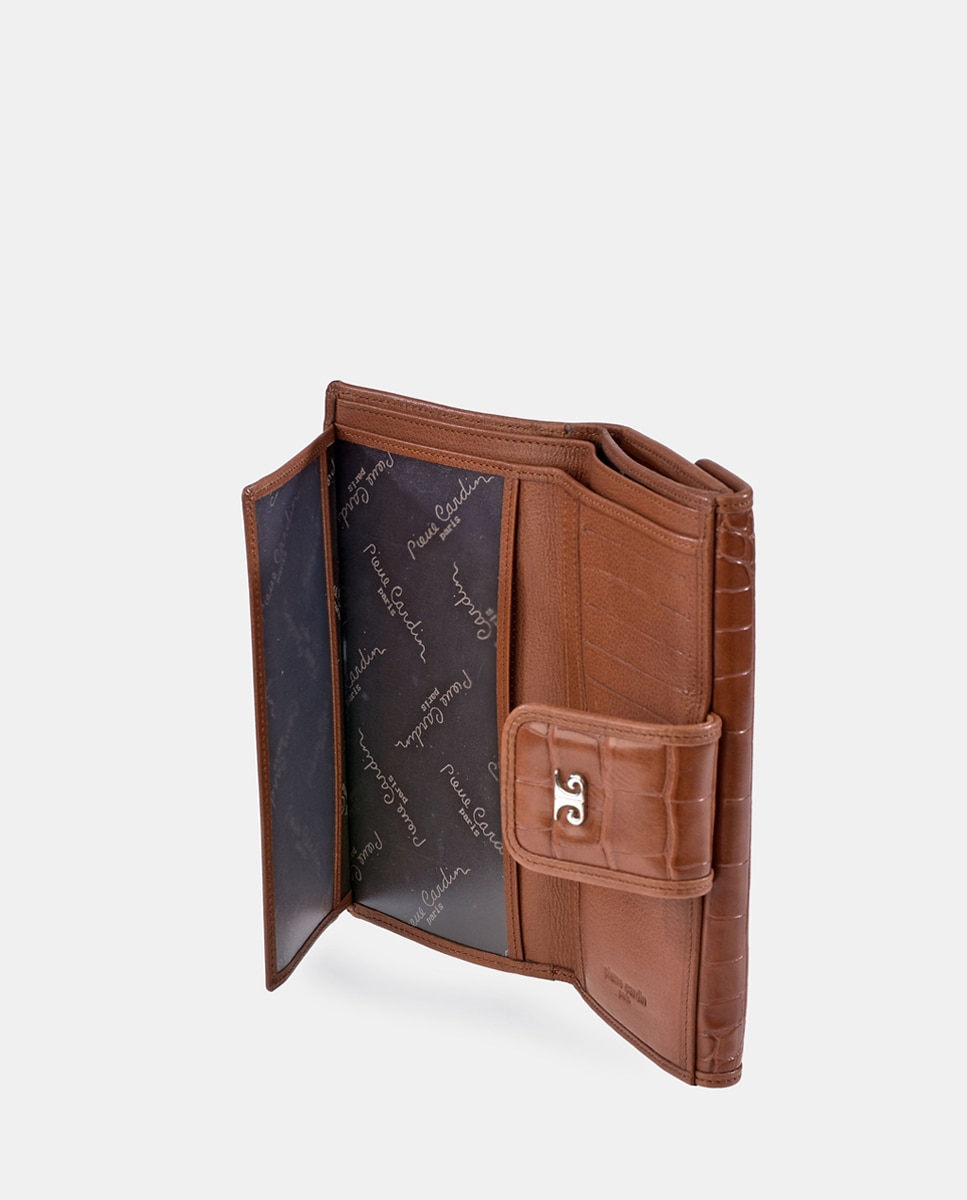 Porta-Moedas Grande em Pele Sintética com Secção para Notas - Preto Castanho-claro-4