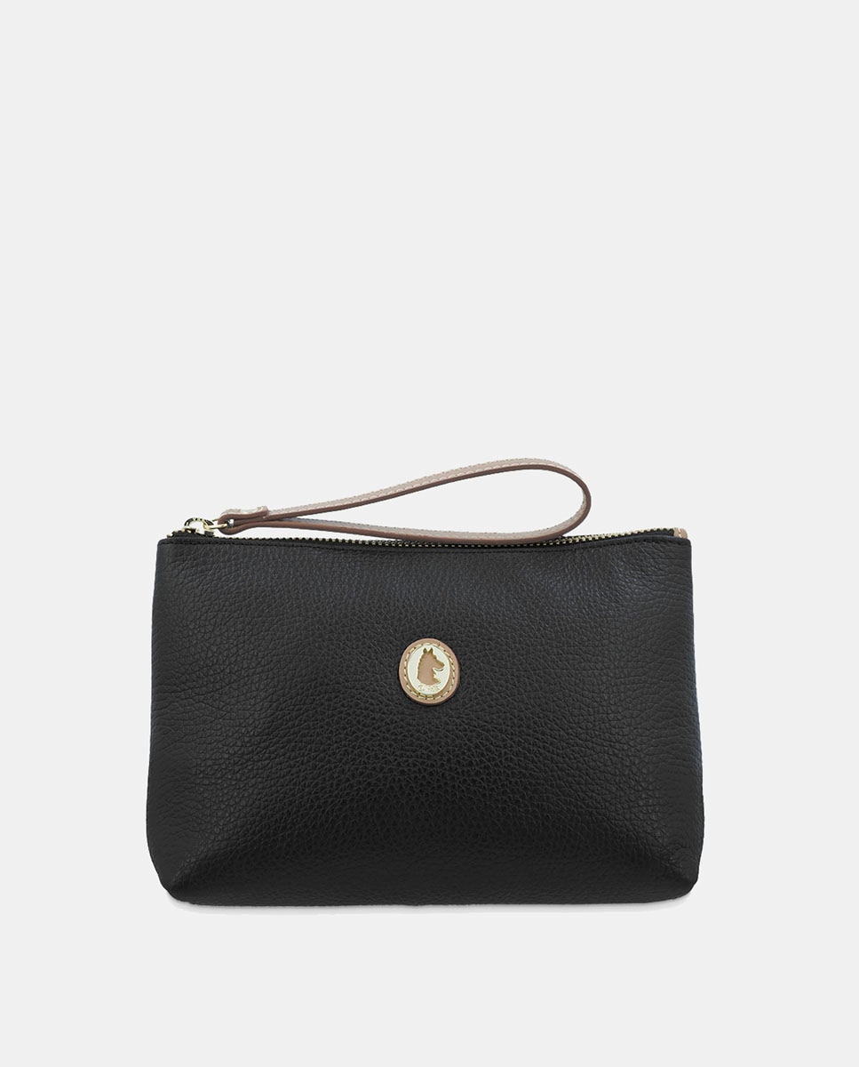 Porta-Moedas em Pele Bovina e Lona - Preto Preto-1