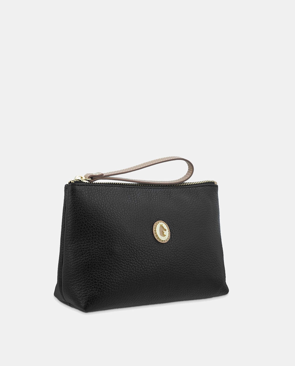 Porta-Moedas em Pele Bovina e Lona - Preto Preto-2