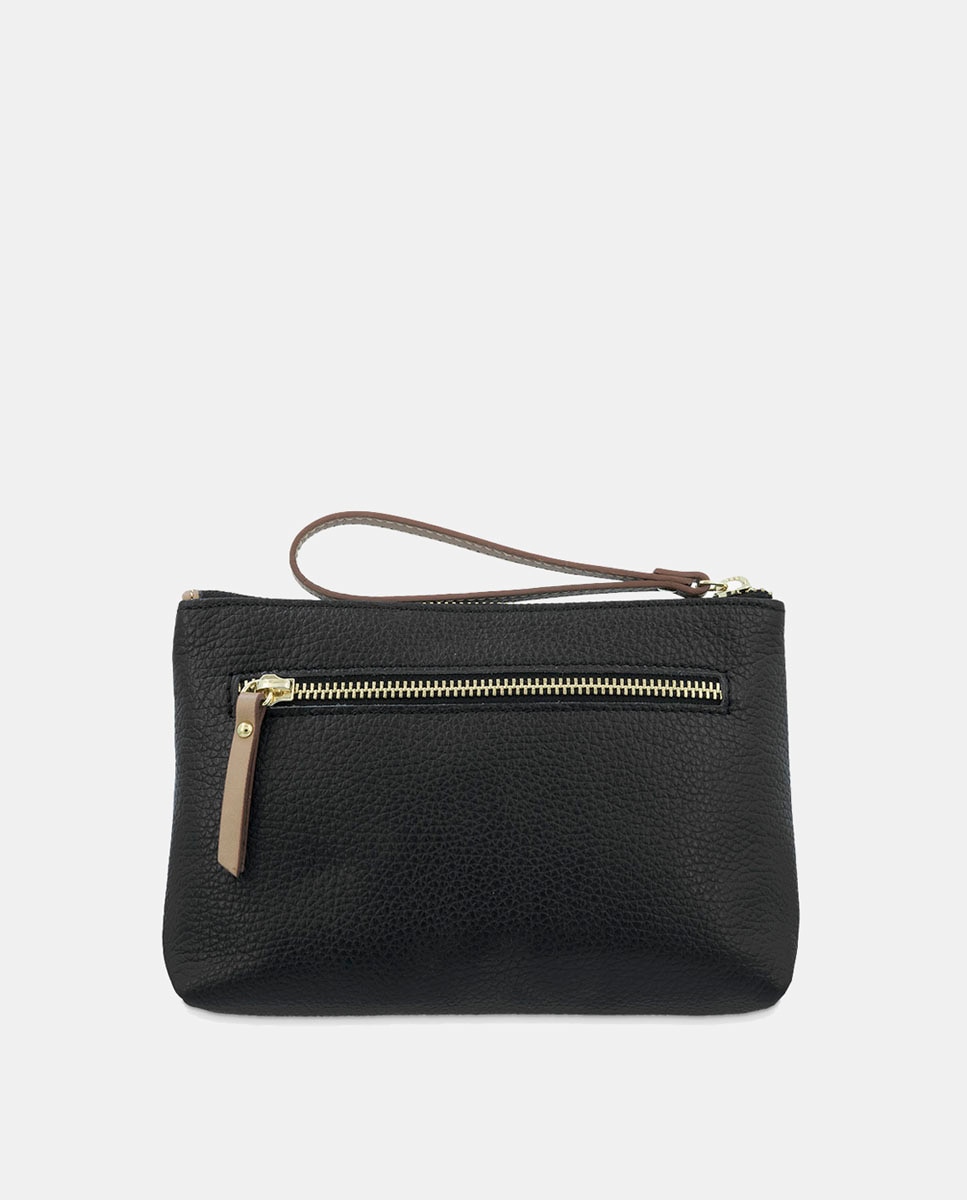 Porta-Moedas em Pele Bovina e Lona - Preto Preto-3