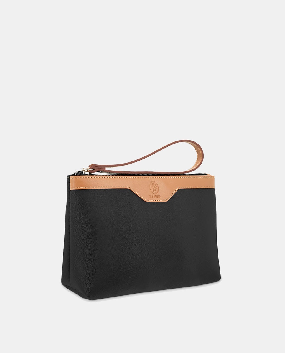 Porta-Moedas em Pele Bovina e Lona - Preto Preto-2