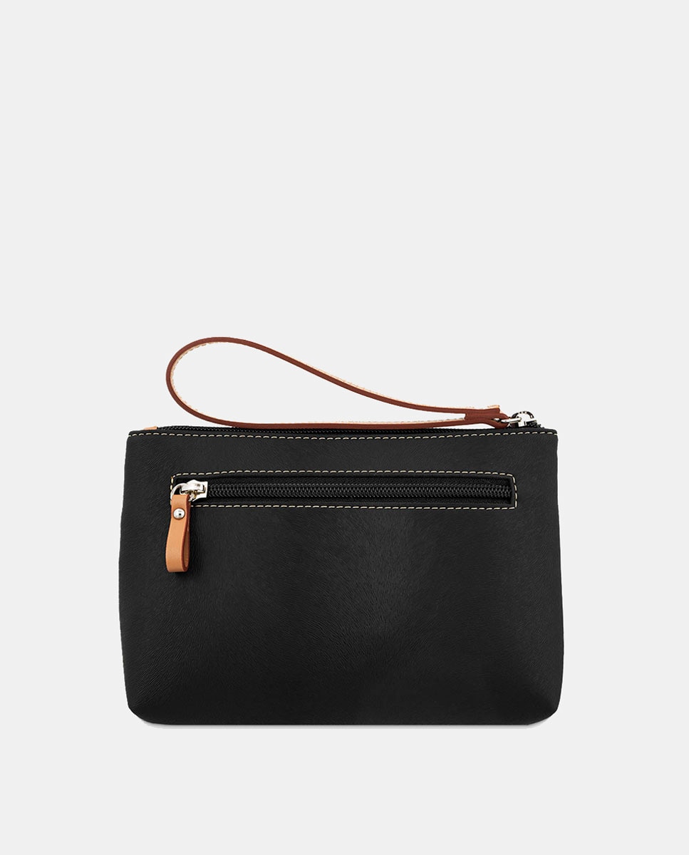 Porta-Moedas em Pele Bovina e Lona - Preto Preto-3