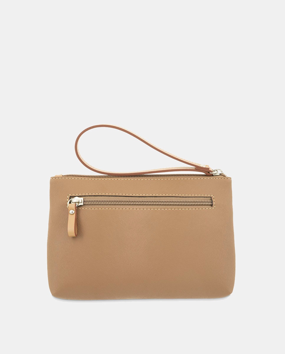 Porta-Moedas em Pele Bovina e Lona - Preto Camel-3
