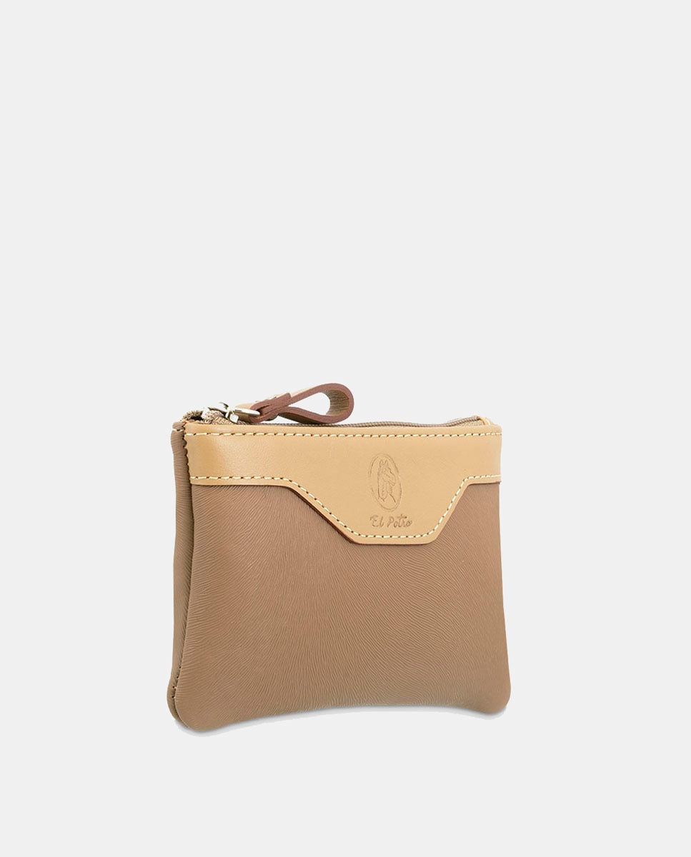 Porta-Moedas com Porta-Cartões em Pele Bovina e Lona - Preto Camel-2