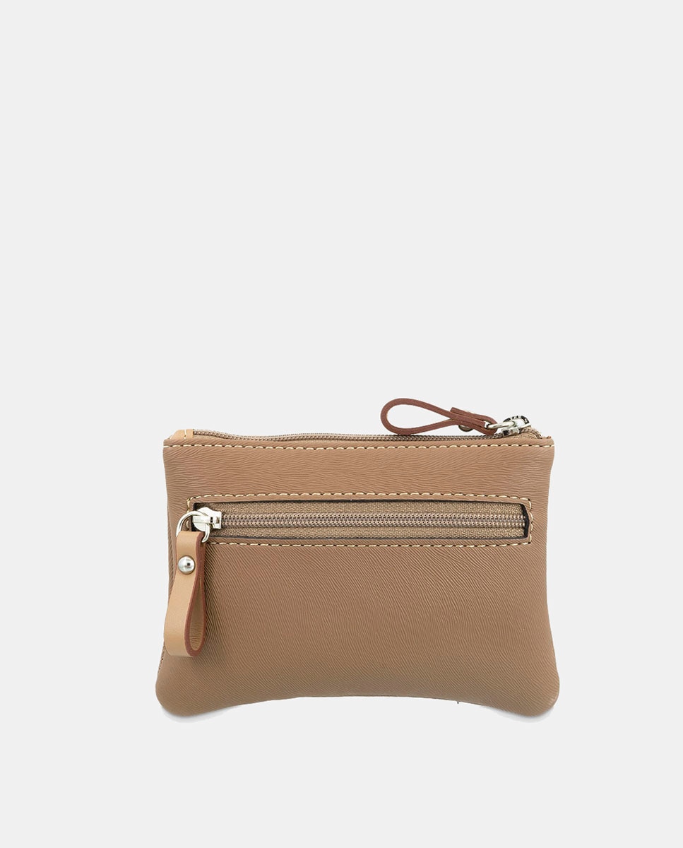 Porta-Moedas com Porta-Cartões em Pele Bovina e Lona - Preto Camel-3