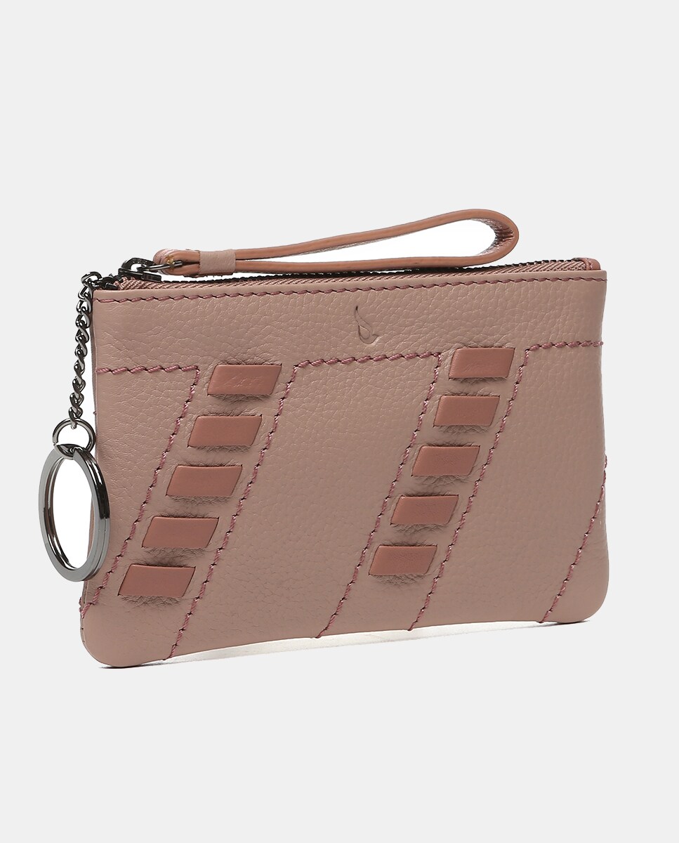 Porta-Moedas Oceans Diary em Pele com Detalhes Passados - Rosa Vermelho-2