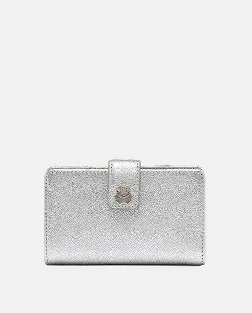 Imagem 0 de Carteira Sofisticada e Prática em Pele Laminada - Prateado Várias Ranhuras e Compartimentos