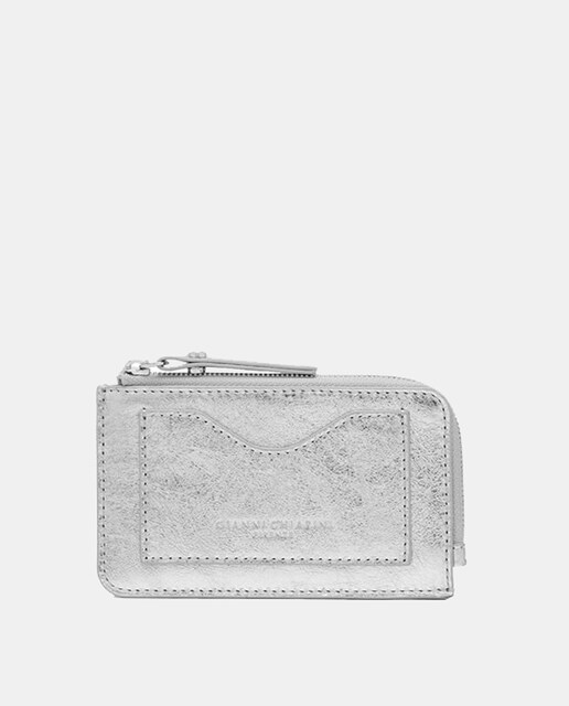 Imagem 0 de Porta-Moedas Prático e Sofisticado em Pele Laminada - Prateado Várias Ranhuras e Compartimentos