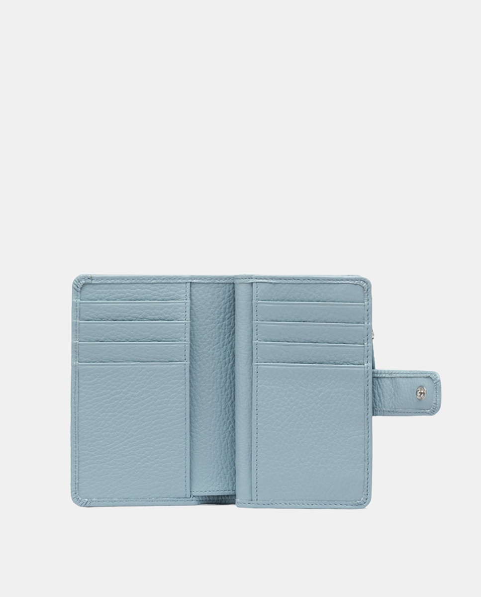 Carteira Prática em Pele Martelada - Preto. Várias Ranhuras e Compartimentos Azul-claro-4