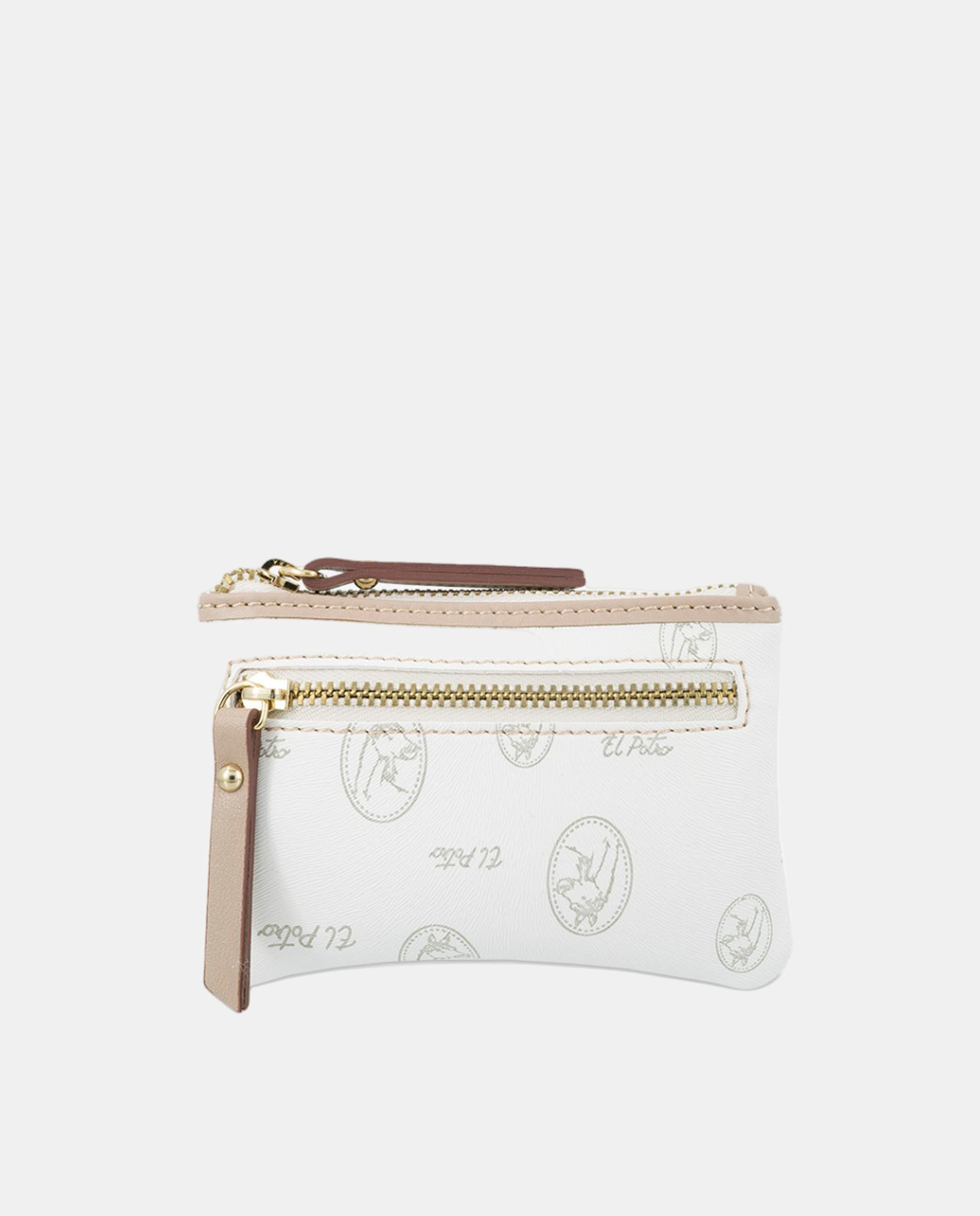 Porta-Moedas com Porta-Cartões em Lona e Pele - Castanho Branco-1
