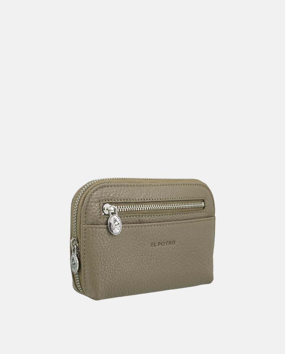 Porta-Moedas com Porta-Cartões Fabricado em Pele Bovina Taupe-2
