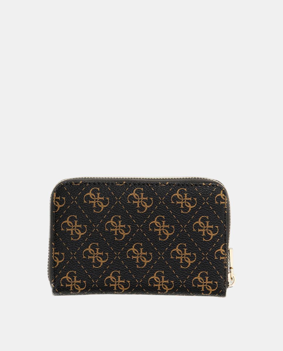 Carteira com Fecho de Correr Duplo e Botão Castanho-escuro-2