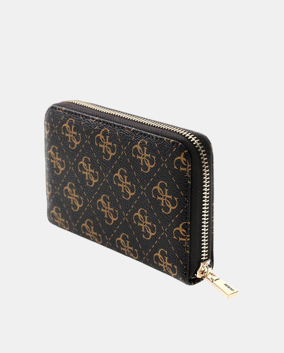 Carteira com Fecho de Correr Duplo e Botão Castanho-escuro-3