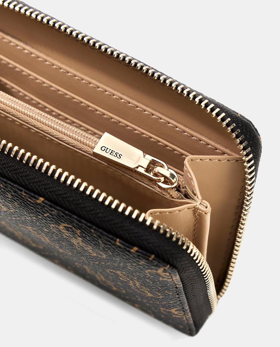 Carteira com Fecho de Correr Duplo e Botão Castanho-escuro-4