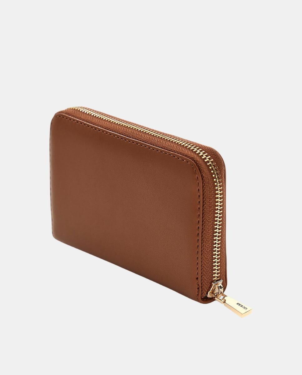 Carteira com Fecho de Correr Duplo e Botão Castanho-3