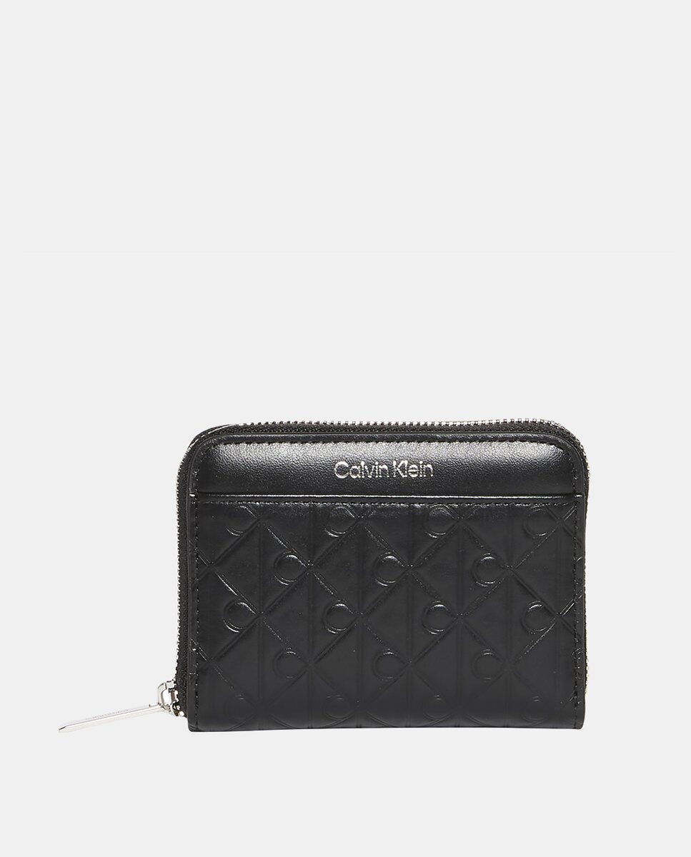 Carteira Pequena com Estampado de Monograma Preto-1