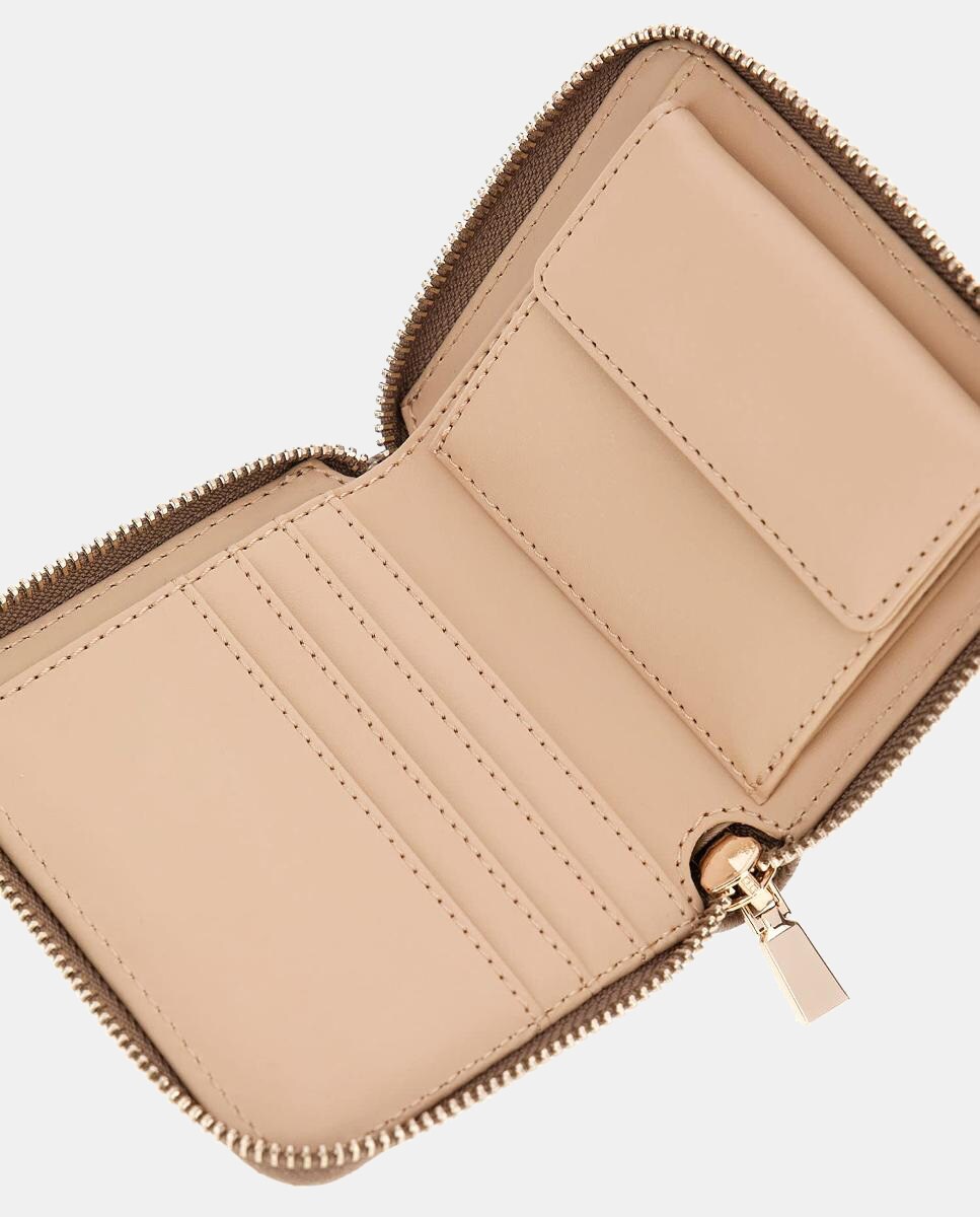 Carteira Média com Fecho de Correr Bege-3