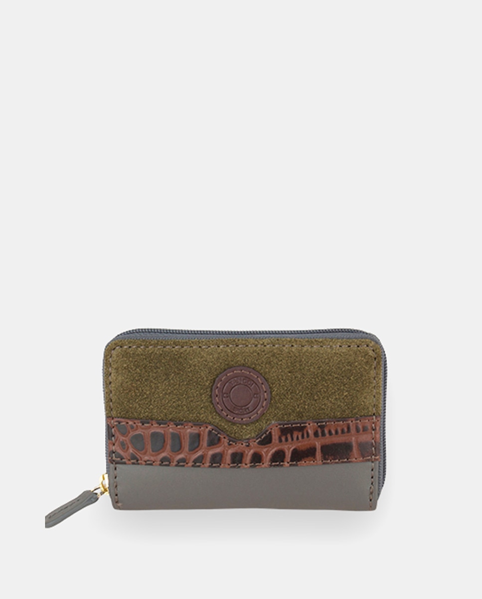 Imagem 0 de Porta-Moedas Pequeno em Pele Combinada com Croute e com Tira de Efeito Croco no Final da Aba - Vermelho/Castanho