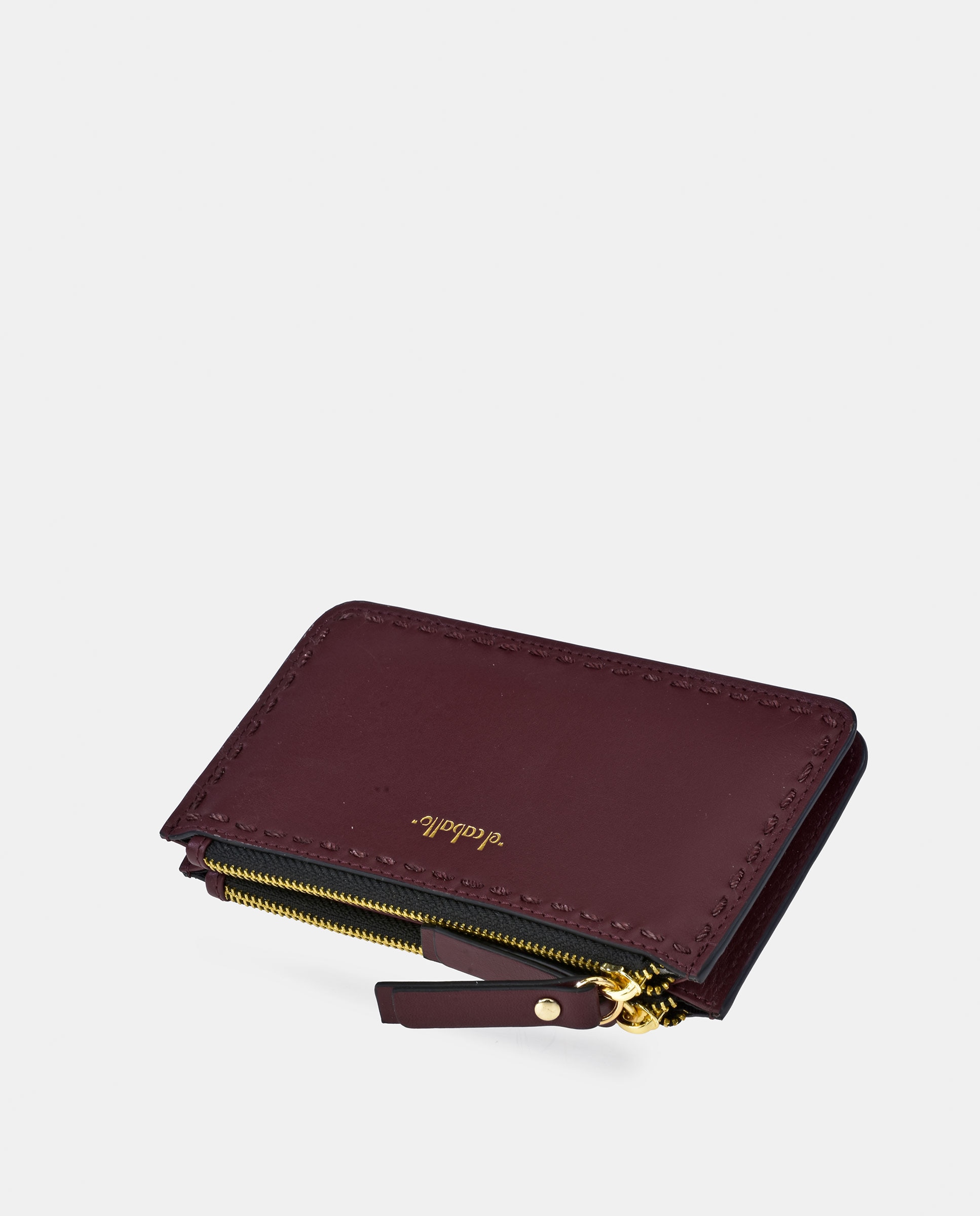 Porta-Moedas Pequeno em Pele Tipo Napa com Fecho de Correr Bordeaux-3