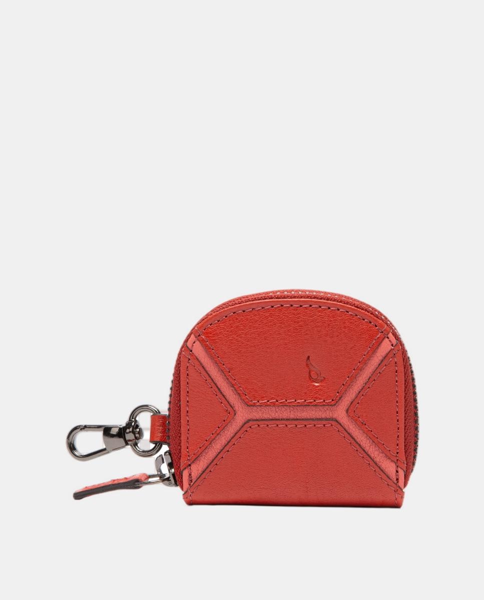 Monedero en piel circular con pespunte - Abbacino - Rojo Rojo-1