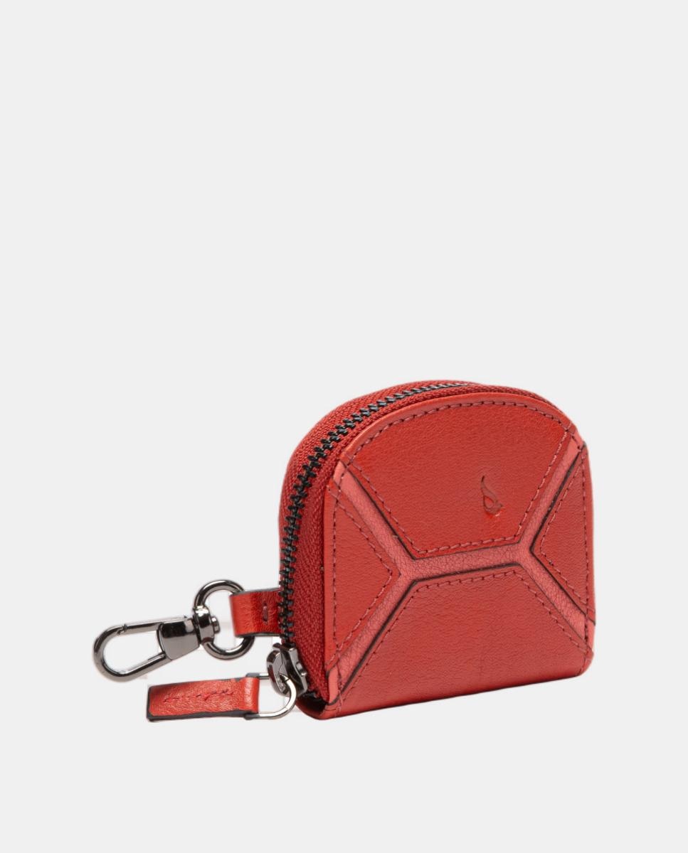 Monedero en piel circular con pespunte - Abbacino - Rojo Rojo-2
